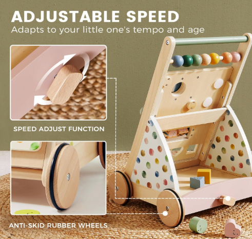 Wooden Baby Walker with Adjustable Speed